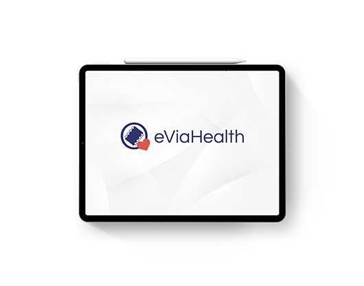 Tablet con la pantalla de inicio de eViaHealth