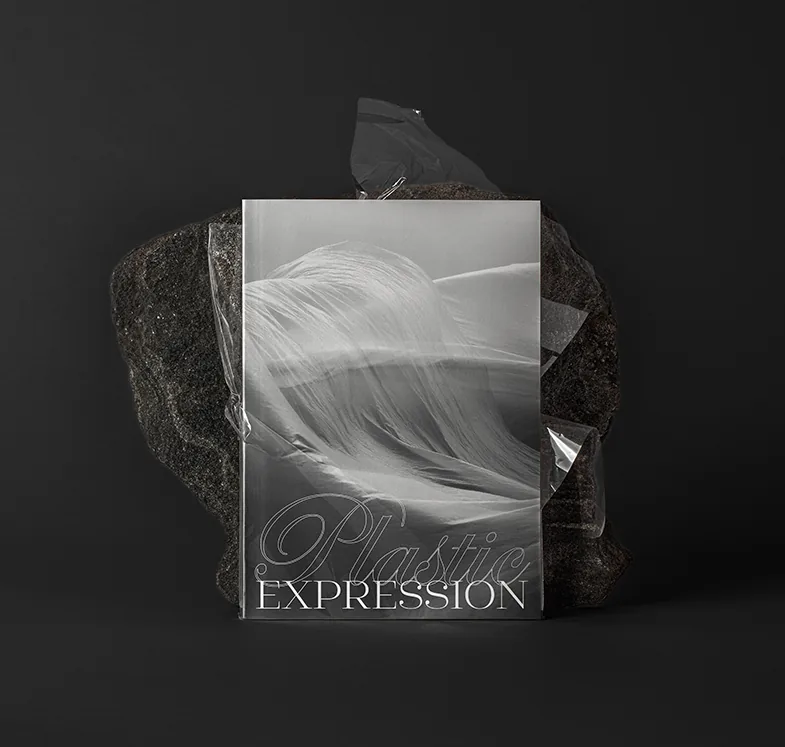 Libro del proyecto Plastic Expression sobre una piedra oscura