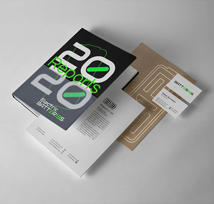 Pack de reporting «2020 Reports» de E13 Batteries con tarjetas de visita