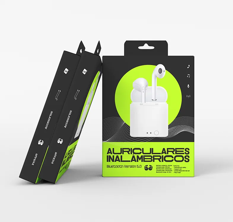 Caja del packaging de los auriculares inalámbricos de NK en verde fosforito y negro