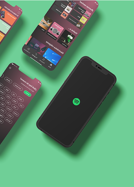 Teléfonos móviles con la aplicación de Spotify sobre fondo verde