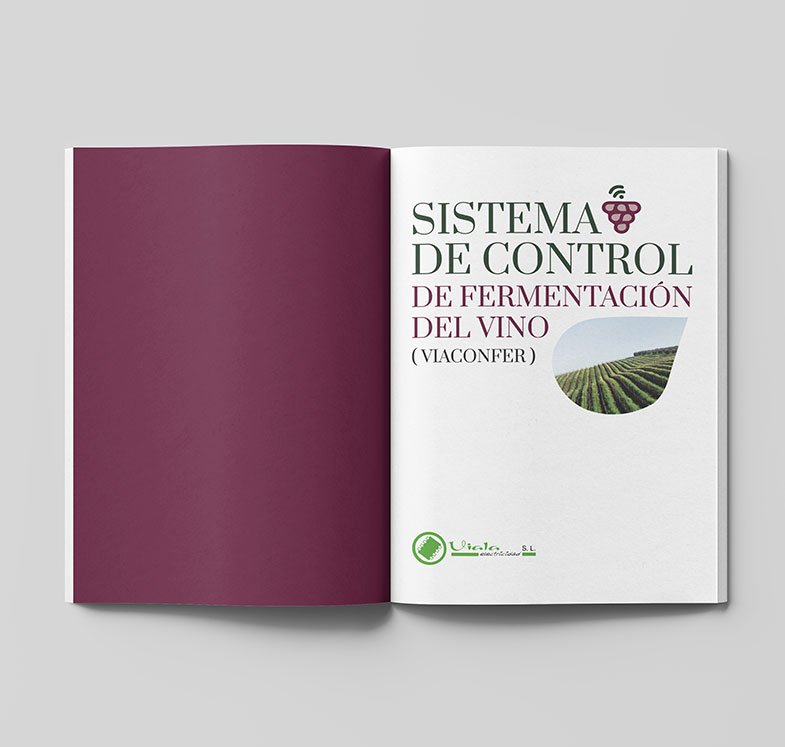 Libro de Viaconfer abierto con el título «Sistema de control de fermentación del vino»