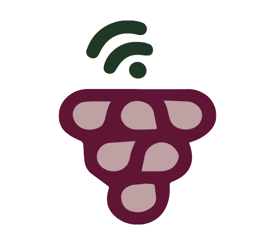 Logotipo de Viaconfer: un racimo de uvas con el símbolo de wifi